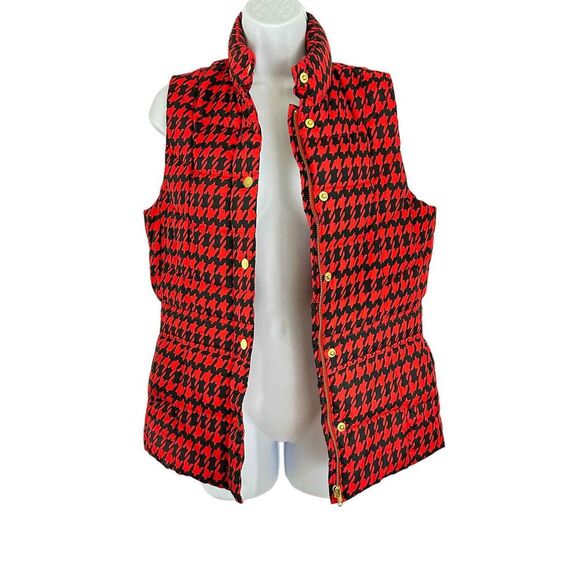 Madison Womens SZ M Red Black Houndstooth Puffer Vest Gold Hardware Adjustable - Picture 3 of 7